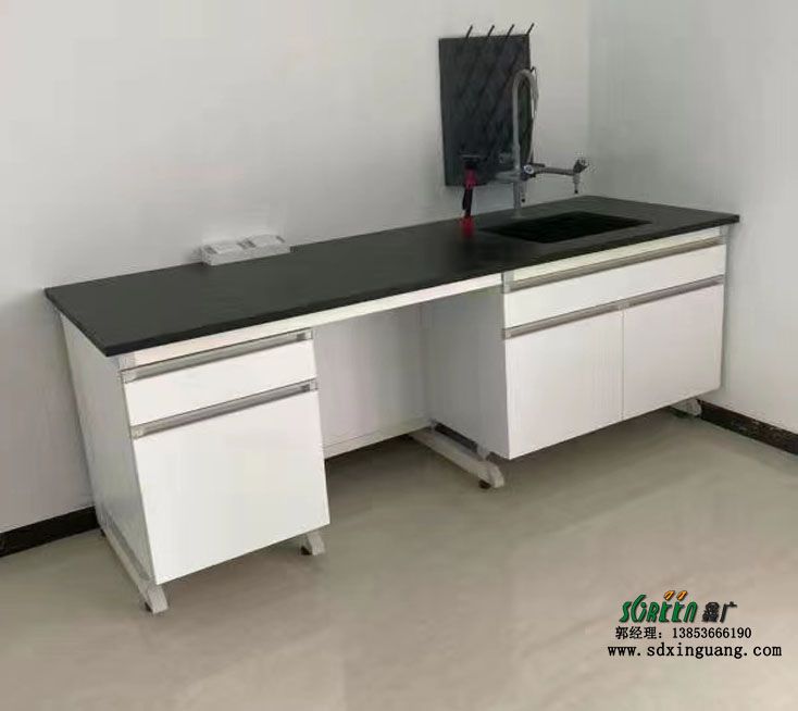山东鑫广钢木实验台 化验室清洗台 实验室边台带水槽