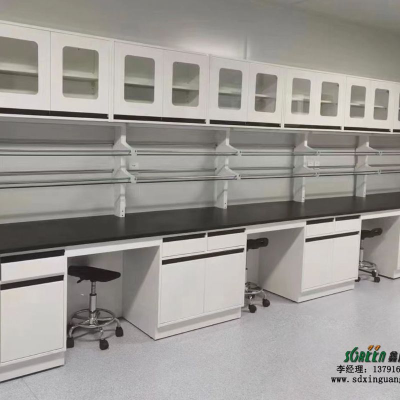 山东化学钢木试验桌 工作台 钢木边台带吊柜试剂架