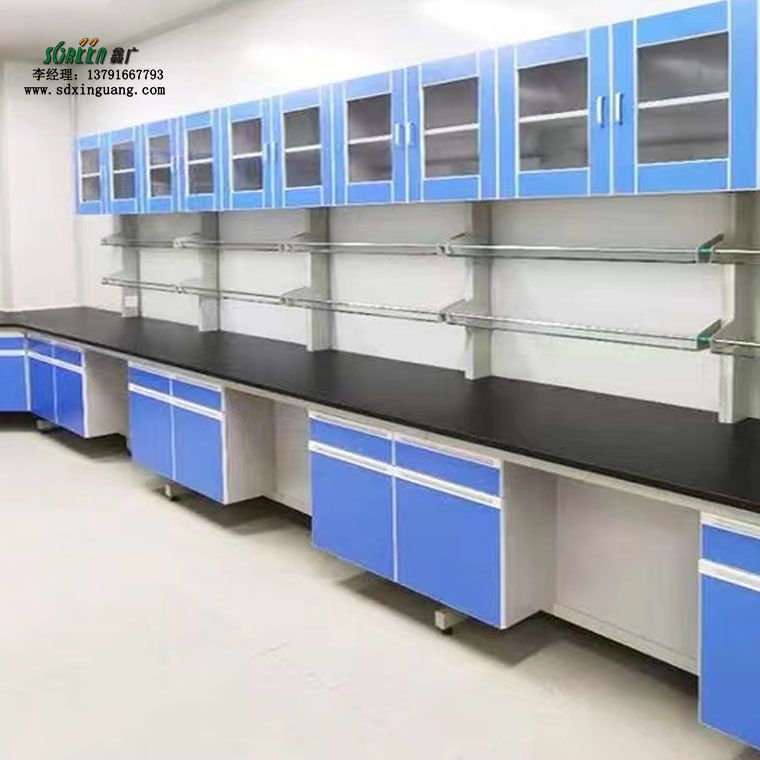 山东鑫广钢木实验台 实验室中央操作台钢木实验桌带吊柜