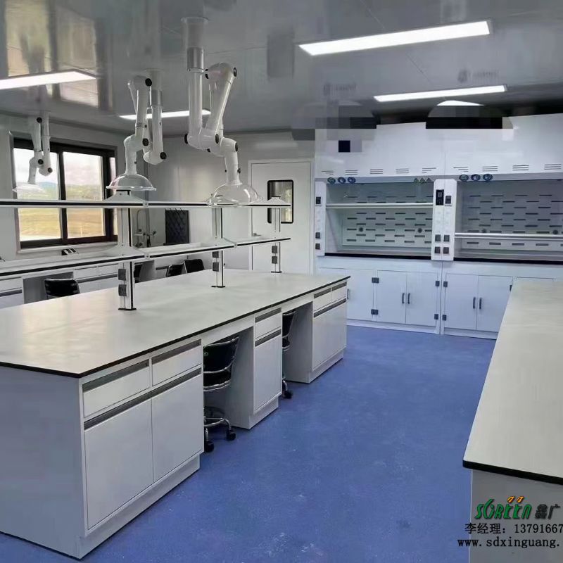 鑫广全钢中央台试剂架pp万向抽气罩实验室吊顶三节排气罩