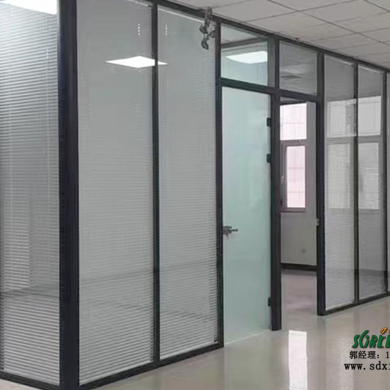 潍坊玻璃隔断办公室高隔断墙双层百叶玻璃隔断墙高隔间墙