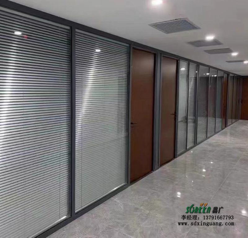 潍坊玻璃隔断 办公室隔断墙铝合金透明单双玻百叶隔断